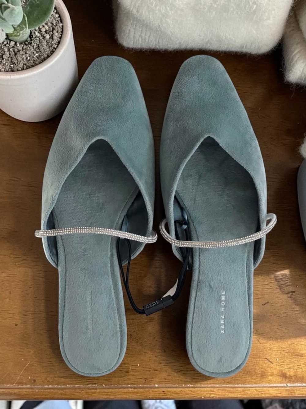 Zara Home Light Blue Green Velvet Mules - Picture 12 of 15